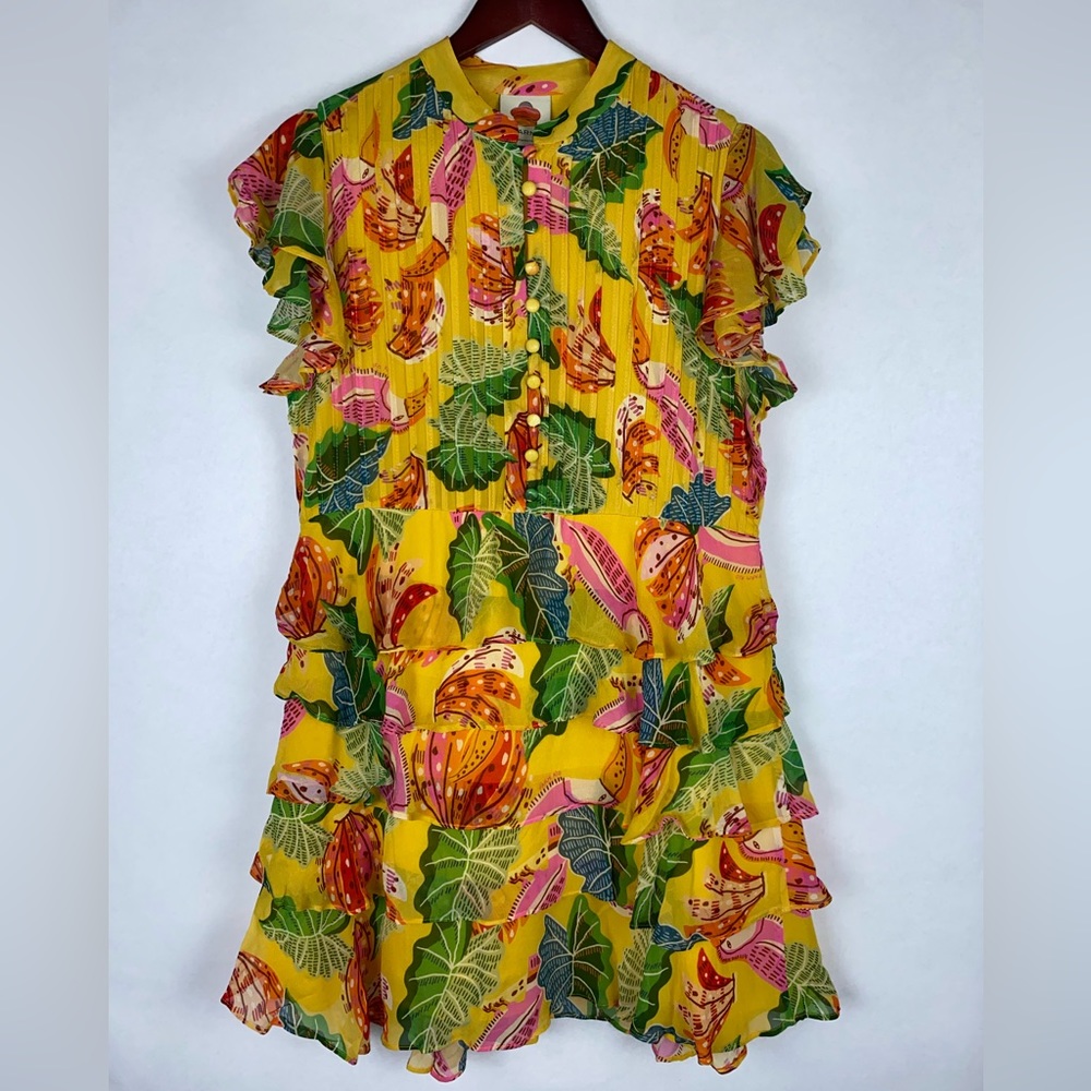 NWOT Farm Rio Beaks and Bananas Ruffle Short Sleeve Minidress, Med or Large NEW